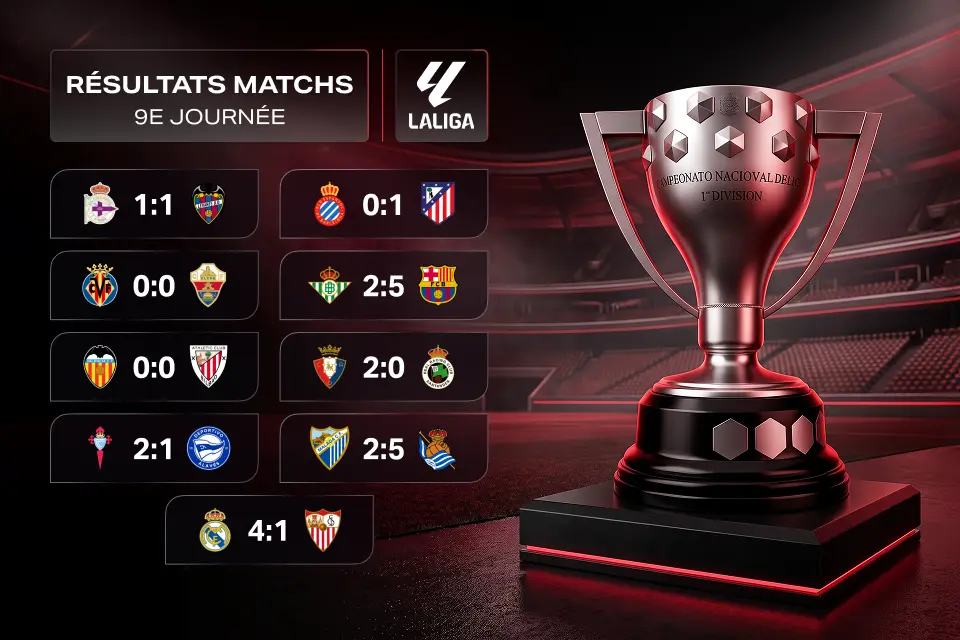 Résultats de la 9e journée de Liga : Barcelone à 9 sur 9, le Real répond avant le Clasico